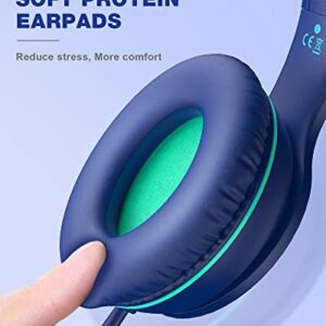 ELECDER i37 Kids Headphones & i45 Wired Headphones with Mic - Foldable Adjustable 3.5mm Jack On Ear Headphones for School Kids Smartphones Computer Kindle Tablet Children Girls Boys Teens Green&Blue