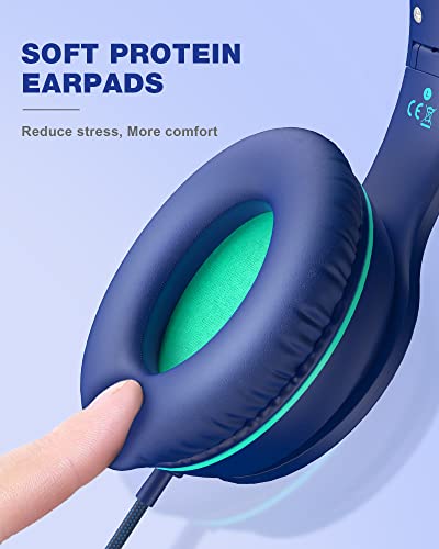 ELECDER i37 Kids Headphones & i45 Wired Headphones with Mic - Foldable Adjustable 3.5mm Jack On Ear Headphones for School Kids Smartphones Computer Kindle Tablet Children Girls Boys Teens Green&Blue