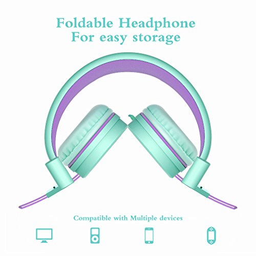 ELECDER i37 Kids Headphones & i45 Wired Headphones with Mic - Foldable Adjustable 3.5mm Jack On Ear Headphones for School Kids Smartphones Computer Kindle Tablet Children Girls Boys Teens Green&Blue