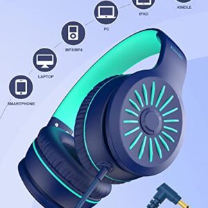 ELECDER i37 Kids Headphones & i45 Wired Headphones with Mic - Foldable Adjustable 3.5mm Jack On Ear Headphones for School Kids Smartphones Computer Kindle Tablet Children Girls Boys Teens Green&Blue