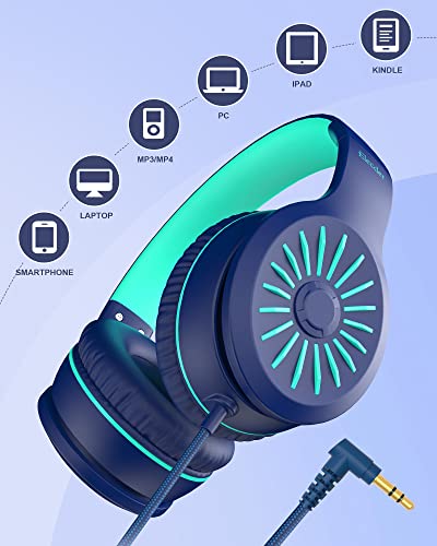 ELECDER i37 Kids Headphones & i45 Wired Headphones with Mic - Foldable Adjustable 3.5mm Jack On Ear Headphones for School Kids Smartphones Computer Kindle Tablet Children Girls Boys Teens Green&Blue