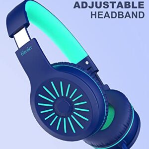 ELECDER i37 Kids Headphones & i45 Wired Headphones with Mic - Foldable Adjustable 3.5mm Jack On Ear Headphones for School Kids Smartphones Computer Kindle Tablet Children Girls Boys Teens Green&Blue