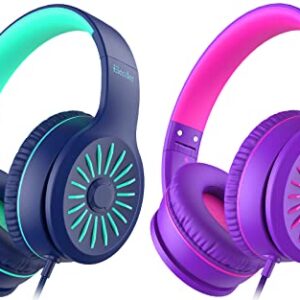 Elecder i45 On-Ear Headphones with Microphone - Foldable Stereo Bass Headphones with No-Tangle 1.5M Cord, 3.5MM Jack, Portable Wired Headphones for School/Kid/Teen/Smartphone/Travel/Tablet Blue/Purple