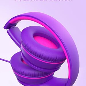 Elecder i45 On-Ear Headphones with Microphone - Foldable Stereo Bass Headphones with No-Tangle 1.5M Cord, 3.5MM Jack, Portable Wired Headphones for School/Kid/Teen/Smartphone/Travel/Tablet Blue/Purple