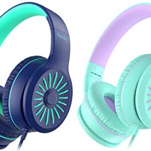 Elecder i45 On-Ear Headphones with Microphone - Foldable Stereo Bass Headphones with No-Tangle 1.5M Cord, 3.5MM Jack, Portable Wired Headphones for School/Kids/Teen/Smartphone/Travel/Tablet Blue/Green