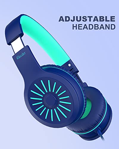 Elecder i45 On-Ear Headphones with Microphone - Foldable Stereo Bass Headphones with No-Tangle 1.5M Cord, 3.5MM Jack, Portable Wired Headphones for School/Kids/Teen/Smartphone/Travel/Tablet Blue/Green