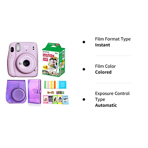 Fujifilm Instax Mini 11 Instant Film Camera, Fuji Instax Mini Film 10 Sheets, Color Frames for Mini Prints, Gift Bundle (Purple - 2)