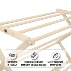 Pennsylvania Woodworks Premium American Maple Clothes Drying Rack - Handcrafted in Pennsylvania - Solid Wood Construction, Collapsible, Eco-Friendly Laundry Solution (Large)