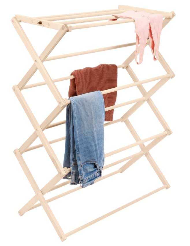 Pennsylvania Woodworks Premium American Maple Clothes Drying Rack - Handcrafted in Pennsylvania - Solid Wood Construction, Collapsible, Eco-Friendly Laundry Solution (Large)