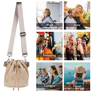 JQAliMOVV Mini Bucket Bag for Women, Purses Soft Plush Crossbody Drawstring Handbags, Hobo Bag (Khaki)