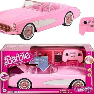 Hot Wheels RC Barbie Corvette, Battery-Operated Remote-Control Toy Car from Barbie The Movie, Holds 2 Barbie Dolls, Trunk Opens for Storage