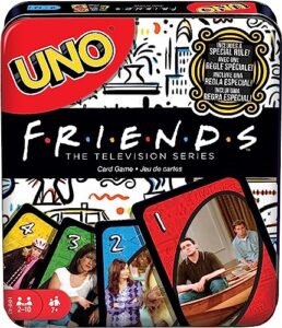 mattel games uno friends card game for family night featuring tv show themed graphics and a special rule for 2-10 players (amazon exclusive)