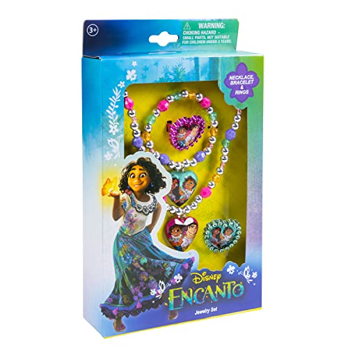 LUV HER Disney Encanto Girls 4 Piece Costume Toy Jewelry Box Set with Silver Rings, Bead Bracelet and Necklace Ages 3+