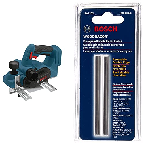 BOSCH Bare-Tool PLH181B 18-Volt Lithium-Ion Cordless Planer&BOSCH PA1202 Pair of Woodrazor Tungsten Carbide Planer Blades