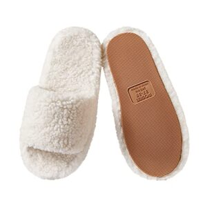 posee fuzzy memory foam slippers for women, fluffy open toe slippers curly fur cozy flat spa slide slippers comfy soft non-slip house shoes indoor and outdoor, warm gift
