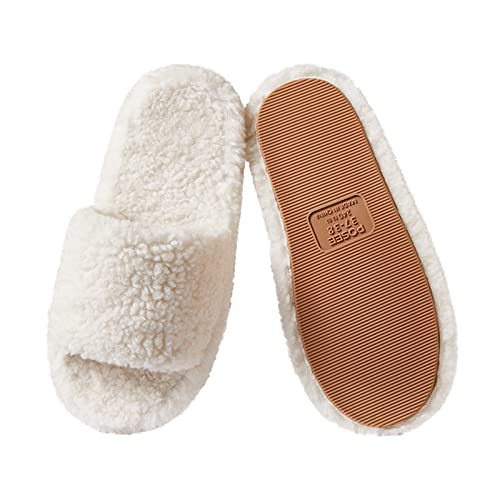 posee Fuzzy Memory Foam Slippers for Women, Fluffy Open Toe Slippers Curly Fur Cozy Flat Spa Slide Slippers Comfy Soft Non-Slip House Shoes Indoor and Outdoor, Warm Gift