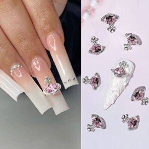 20PCS Nail Art Charms White Pink Planet 3D Shiny Nail Supplies with Rhinestones Saturn Shape Nail Accessories for Women DIY Design Nail Gem Crystals Jewelry Decoration