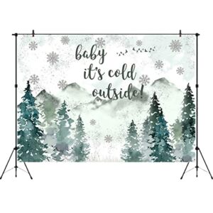 Aperturee Winter Mountain Baby Shower Backdrop 7x5ft Baby It's Cold Outside Decorations Banner Snow Forest Snowflake Photography Background Woodland Adventure Gender Neutral Party Supplies