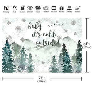 Aperturee Winter Mountain Baby Shower Backdrop 7x5ft Baby It's Cold Outside Decorations Banner Snow Forest Snowflake Photography Background Woodland Adventure Gender Neutral Party Supplies