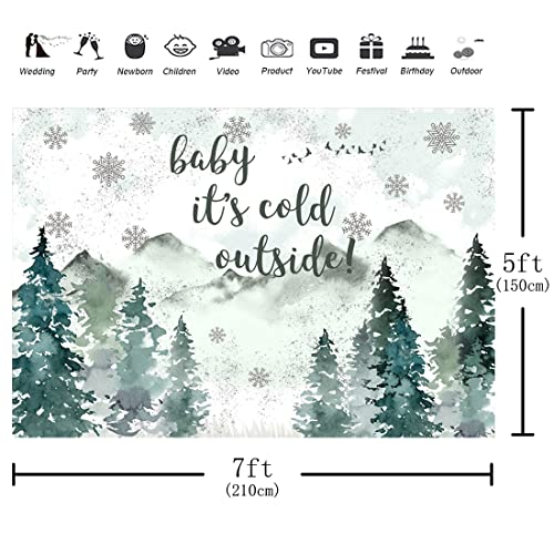 Aperturee Winter Mountain Baby Shower Backdrop 7x5ft Baby It's Cold Outside Decorations Banner Snow Forest Snowflake Photography Background Woodland Adventure Gender Neutral Party Supplies