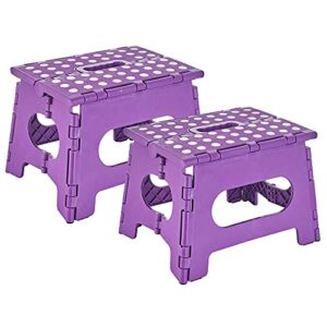 simplized folding step stool - 9" heavy duty convenient one-hand operation stool with anti-slip surface & rubber feet - lightweight & sturdy stepping stool for adults and teens (purple - pack of 2)