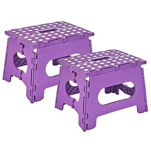 Simplized Folding Step Stool - 9" Heavy Duty Convenient One-Hand Operation Stool with Anti-Slip Surface & Rubber Feet - Lightweight & Sturdy Stepping Stool for Adults and Teens (Purple - Pack of 2)