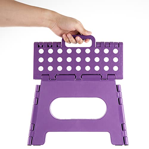 Simplized Folding Step Stool - 9" Heavy Duty Convenient One-Hand Operation Stool with Anti-Slip Surface & Rubber Feet - Lightweight & Sturdy Stepping Stool for Adults and Teens (Purple - Pack of 2)