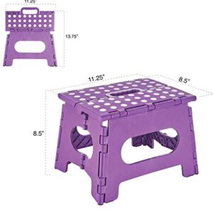 Simplized Folding Step Stool - 9" Heavy Duty Convenient One-Hand Operation Stool with Anti-Slip Surface & Rubber Feet - Lightweight & Sturdy Stepping Stool for Adults and Teens (Purple - Pack of 2)