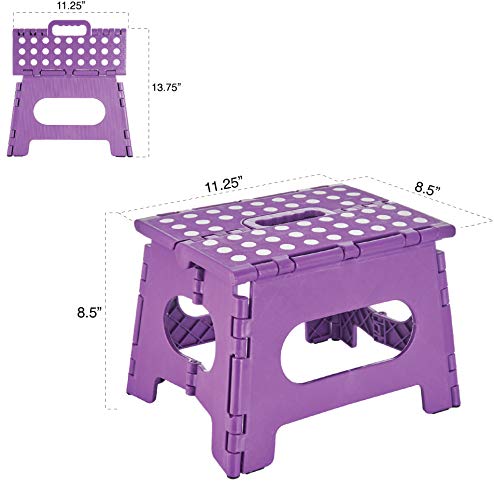 Simplized Folding Step Stool - 9" Heavy Duty Convenient One-Hand Operation Stool with Anti-Slip Surface & Rubber Feet - Lightweight & Sturdy Stepping Stool for Adults and Teens (Purple - Pack of 2)