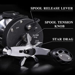 Sougayilang Trolling Reel, Level Wind Fishing Reel, Conventional Reel for Salmon-4000 Right Handle