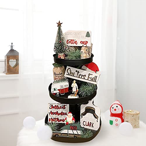 DULRLLY 7pcs Christmas Tiered Tray Decor Set, Rustic Farmhouse Autumn Fall Supplies, Xmas Wooden Tabletop Signs for Christmas Farmhouse Home Kitchen Party Decoration (Not Included Tray)