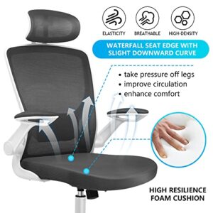 KERDOM Ergonomic Office Chair, Breathable Mesh Desk Chair, Lumbar Support Computer Chair with Headrest and Flip-up Arms, Swivel Task Chair, Adjustable Height Gaming Chair, Darkgray