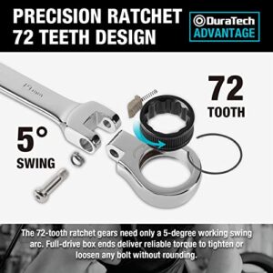 DURATECH 12-Piece Flex-Head Ratcheting Combination Wrench Set, 72-Tooth, Metric, 8-19mm, Cr-v Steel, Organized in Storage Case