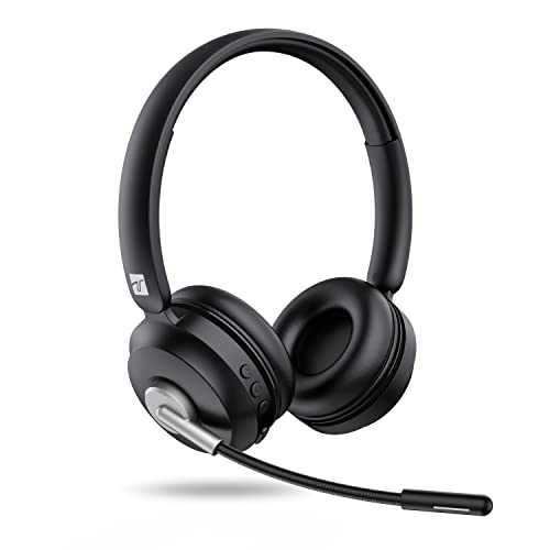 TZS Bluetooth Headphone for Computer, Wireless Headset with Noise Cancelling Mic for PC, 36H Lightweight On Ear Headphone with Mute Button, Suitable for Remote Working/Call Center/Online Class