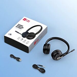 TZS Bluetooth Headphone for Computer, Wireless Headset with Noise Cancelling Mic for PC, 36H Lightweight On Ear Headphone with Mute Button, Suitable for Remote Working/Call Center/Online Class