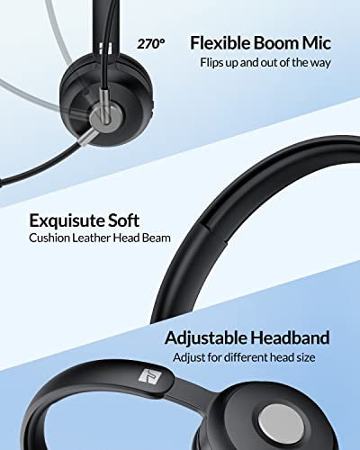 TZS Bluetooth Headphone for Computer, Wireless Headset with Noise Cancelling Mic for PC, 36H Lightweight On Ear Headphone with Mute Button, Suitable for Remote Working/Call Center/Online Class