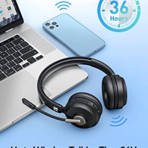 TZS Bluetooth Headphone for Computer, Wireless Headset with Noise Cancelling Mic for PC, 36H Lightweight On Ear Headphone with Mute Button, Suitable for Remote Working/Call Center/Online Class