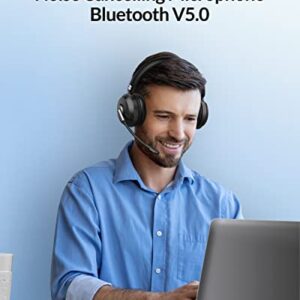 TZS Bluetooth Headphone for Computer, Wireless Headset with Noise Cancelling Mic for PC, 36H Lightweight On Ear Headphone with Mute Button, Suitable for Remote Working/Call Center/Online Class