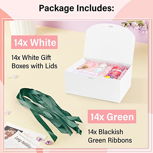 ZSZMFH 14 PCs Gift Boxes with Lids, 9" x 6" x 4" White Gift Boxes with Ribbon, Bridesmaid Proposal Box, Kraft Paper Gift Box for Wedding, Packaging, Present, Birthday, Cupcake Boxes, Crafting