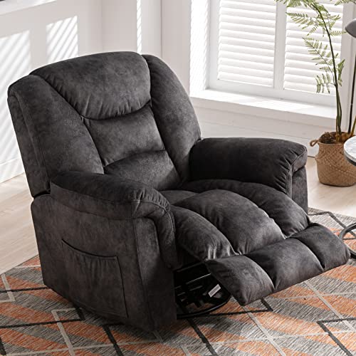 ANJ Oversized Rocker Chair Manual 360 Degree Swivel Recliners Comfy Glider Rocking Chairs for Big Man Home Extra Wide Overstuffed Reclining Chair for Living Room, Grey