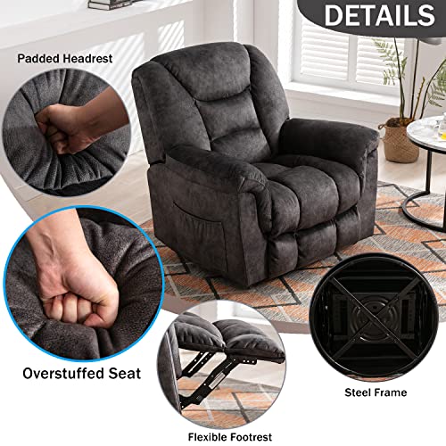 ANJ Oversized Rocker Chair Manual 360 Degree Swivel Recliners Comfy Glider Rocking Chairs for Big Man Home Extra Wide Overstuffed Reclining Chair for Living Room, Grey