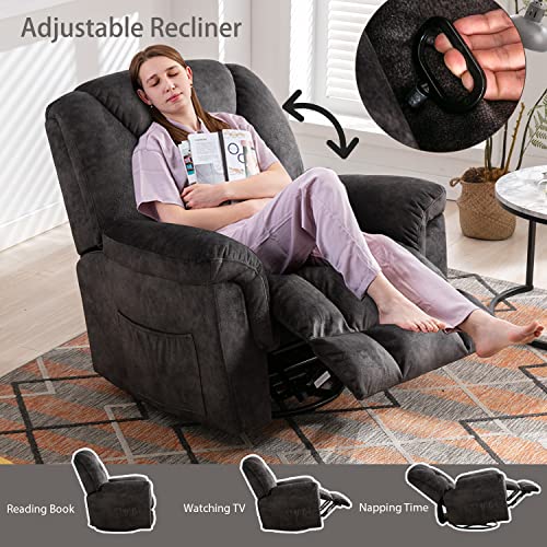 ANJ Oversized Rocker Chair Manual 360 Degree Swivel Recliners Comfy Glider Rocking Chairs for Big Man Home Extra Wide Overstuffed Reclining Chair for Living Room, Grey