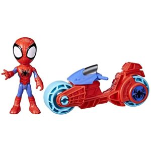 spidey and his amazing friends marvel, 4-inch scale spidey action figure with toy motorcycle, preschool toys for 3 year old boys and girls and up