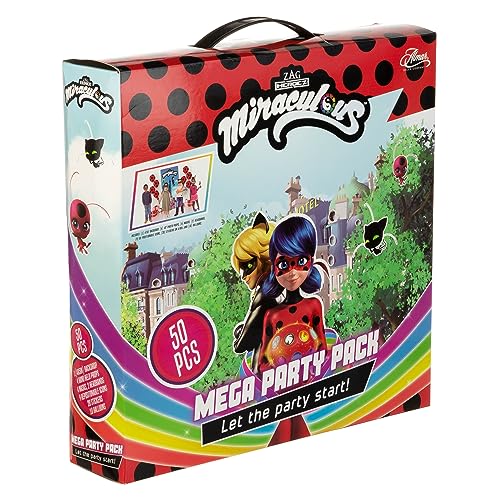 Miraculous 50-Piece Mega Party Pack - All-In-One Party Box For Zag Heroez Themed Birthday Party, Ladybug Party In A Box Celebration Kit, Backdrop and Party Props For Kids Birthday Party