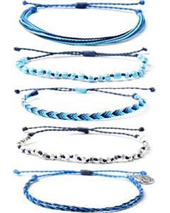 mezcla vida bohemian starfish charm silver zinc beaded waterproof rope surfing bracelets sets for women teen girls, beach handmade string jewelry (blue, zinc alloy)