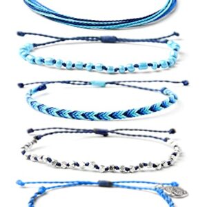 Mezcla Vida Bohemian Starfish Charm Silver Zinc Beaded Waterproof Rope Surfing Bracelets Sets For Women Teen Girls, Beach Handmade String Jewelry (BLUE, Zinc Alloy)