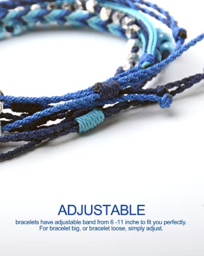 Mezcla Vida Bohemian Starfish Charm Silver Zinc Beaded Waterproof Rope Surfing Bracelets Sets For Women Teen Girls, Beach Handmade String Jewelry (BLUE, Zinc Alloy)