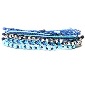 Mezcla Vida Bohemian Starfish Charm Silver Zinc Beaded Waterproof Rope Surfing Bracelets Sets For Women Teen Girls, Beach Handmade String Jewelry (BLUE, Zinc Alloy)