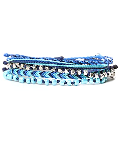 Mezcla Vida Bohemian Starfish Charm Silver Zinc Beaded Waterproof Rope Surfing Bracelets Sets For Women Teen Girls, Beach Handmade String Jewelry (BLUE, Zinc Alloy)