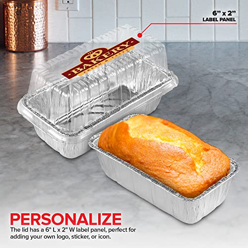 Stock Your Home Disposable Aluminum Loaf Pans with Lids, 2 Lb (50 Pack) Foil Baking Tins with Plastic Lid, Tin Pan with Cover for Cake, Banana Bread, Meatloaf, Mini Lasagna, Drip Trays